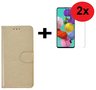 Samsung-Galaxy-A71-A71s-Hoes-Wallet-Book-Case-Cover-Pearlycase-Goud-+-2X-Screenprotector-Tempered-Gehard-Glas-2-stuks