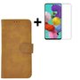 Samsung-Galaxy-A71-A71s-Hoes-Wallet-Book-Case-Cover-Pearlycase-Bruin-+-Screenprotector-Tempered-Gehard-Glas
