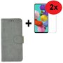 Samsung-Galaxy-A71-A71s-Hoes-Wallet-Book-Case-Cover-Pearlycase-Grijs-+-2X-Screenprotector-Tempered-Gehard-Glas-2-stuks