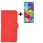 Samsung-Galaxy-A71-A71s-Hoes-Wallet-Book-Case-Cover-Pearlycase-Rood-+-Screenprotector-Tempered-Gehard-Glas