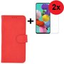 Samsung-Galaxy-A71-A71s-Hoes-Wallet-Book-Case-Cover-Pearlycase-Rood-+-2X-Screenprotector-Tempered-Gehard-Glas-2-stuks