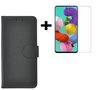 Samsung-Galaxy-A71-A71s-Hoes-Wallet-Book-Case-Cover-Pearlycase-Zwart-+-Screenprotector-Tempered-Gehard-Glas