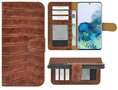 Samsung-Galaxy-S20-hoesje-Cover-Wallet-Bookcase-Pearlycase-Echt-Leder-hoes-Croco-Bruin
