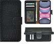 iPhone-11-Pro-Max-Wallet-Bookcase-hoes-Pearlycase-Echt-Leder-hoesje-Croco-Zwart
