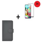 Samsung-Galaxy-A72-Hoesje-Samsung-Galaxy-A72-Full-Screenprotector-Samsung-A72-Hoes-Wallet-Bookcase-Grijs-+-2x-Full-Screenprotector