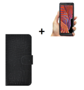 Samsung Galaxy Xcover 5 Hoesje Echt Leer Croco Zwart Hoesje + Screenprotector