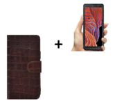 Samsung Galaxy Xcover 5 Hoesje Echt Leer Croco Bruin + Screenprotector