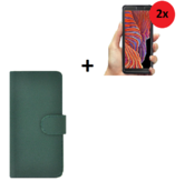 Samsung Galaxy Xcover 5 Hoesje Echt Leer Groen + 2x Screenprotector