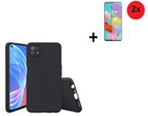 Oppo A73 5G Hoesje Siliconen Zwart + 2x Screenprotector