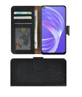 Oppo A73 5G Hoesje Echt Leder Croco Zwart