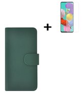 Oppo A73 5G Hoesje Echt Leder Groen + Screenprotector