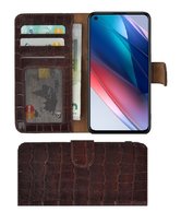 Oppo Find X3 Lite Hoesje Echt Leer Croco Bruin