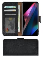 Oppo Find X3/ Oppo Find X3 Pro Hoesje Echt Leer Croco Zwart