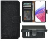 Samsung-Galaxy-A53-5G-Hoesje-Bookcase-Samsung-A53-5G-Hoesje-Book-Case-Wallet-Echt-Leer-Croco-Zwart-Cover