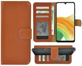 Samsung-Galaxy-A33-5G-Hoesje-Bookcase-Samsung-A33-5G-Hoesje-Book-Case-Wallet-Echt-Leer-Cognac-Bruin-Cover