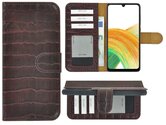 Samsung-Galaxy-A33-5G-Hoesje-Bookcase-Samsung-A33-5G-Hoesje-Book-Case-Wallet-Echt-Leer-Croco-Kastanjebruin-Cover