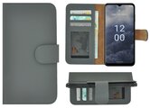Nokia-G60-Hoesje-Bookcase-Nokia-G60-Book-Case-Wallet-Echt-Leer-Grijs-Cover
