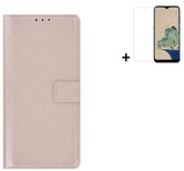 Nokia-G60-Hoesje-Bookcase-Nokia-G60-Screenprotector-Pu-Leder-Wallet-Book-Case-Rose-Goud-Cover-+-Screenprotector