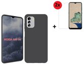 Nokia-G60-Hoesje-Siliconen-Nokia-G60-Screenprotector-Hoesje-Zwart-Case-+-2x-Screenprotector