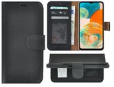 Samsung-Galaxy-A23-Hoesje-Bookcase-Hoesje-Samsung-A23-5G-Wallet-Book-Case-Echt-Leer-Zwart-Cover