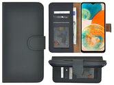 Samsung-Galaxy-A23-Hoesje-Bookcase-Hoesje-Samsung-A23-5G-Wallet-Book-Case-Echt-Leer-Geribbeld-Zwart-Cover
