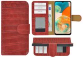 Samsung-Galaxy-A23-Hoesje-Bookcase-Hoesje-Samsung-A23-5G-Wallet-Book-Case-Echt-Leer-Croco-Rood-Cover