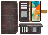 Samsung-Galaxy-A23-Hoesje-Bookcase-Hoesje-Samsung-A23-5G-Wallet-Book-Case-Echt-Leer-Croco-Kastanjebruin-Cover