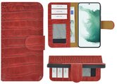 Samsung-Galaxy-S22-Plus-Hoesje-Bookcase-Hoesje-Samsung-S22-Plus-Wallet-Book-Case-Echt-Leer-Croco-Rood-Cover