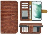 Samsung-Galaxy-S22-Plus-Hoesje-Bookcase-Hoesje-Samsung-S22-Plus-Wallet-Book-Case-Echt-Leer-Croco-Kaneelbruin-Cover